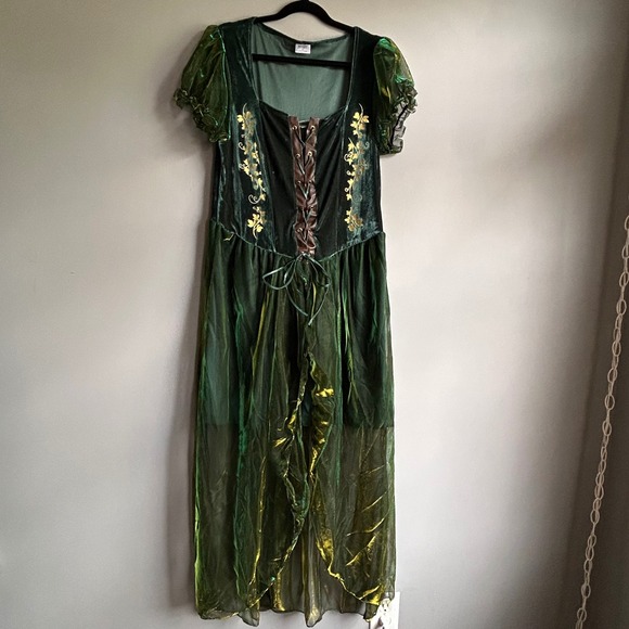Spirit Other - Spirit Halloween Green Renaissance Fairy Costume Dress XL Velvet Iridescent Mesh